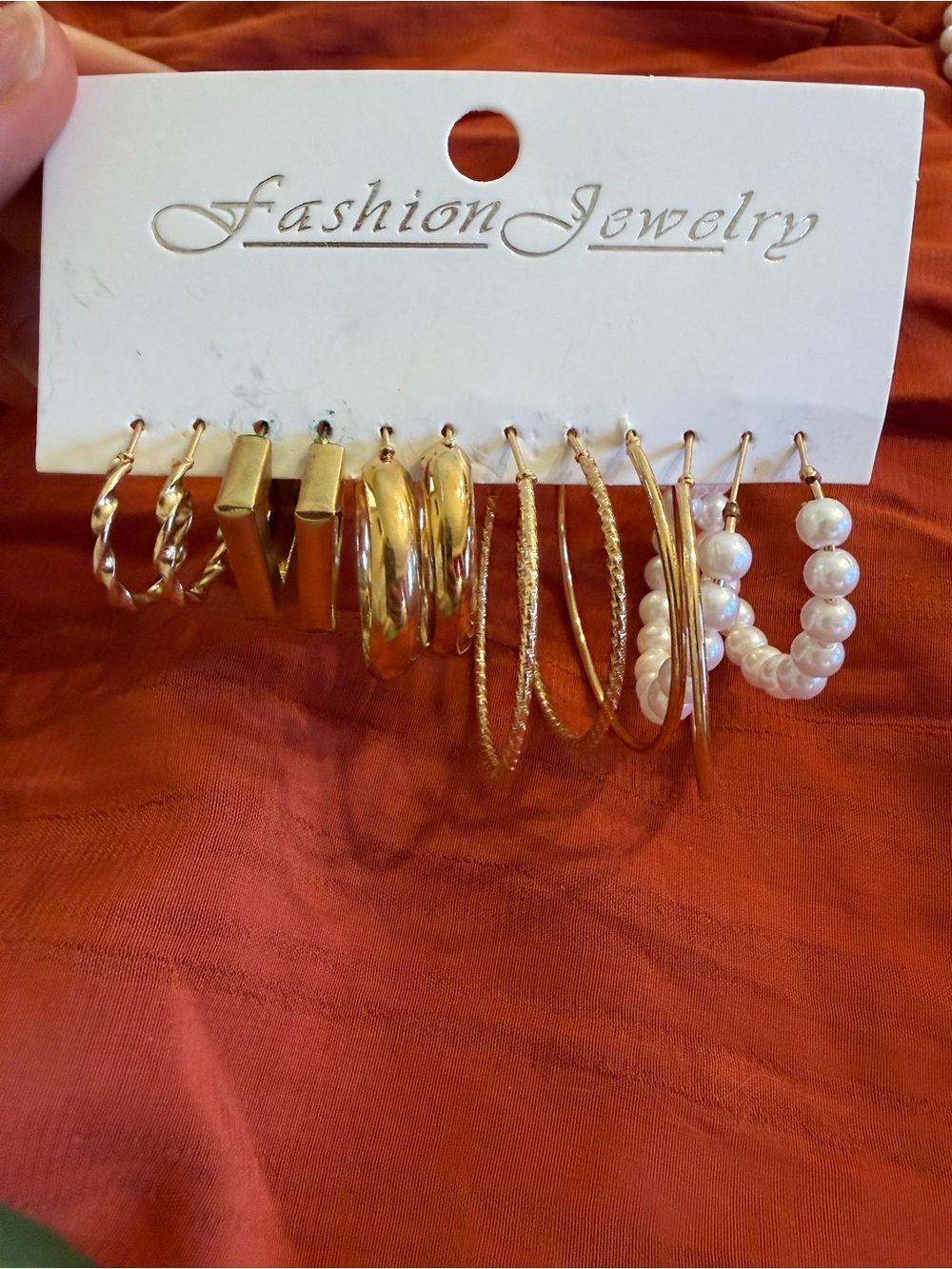 Gold Hoop and Pearl Earring Set - Picture 1 of 3